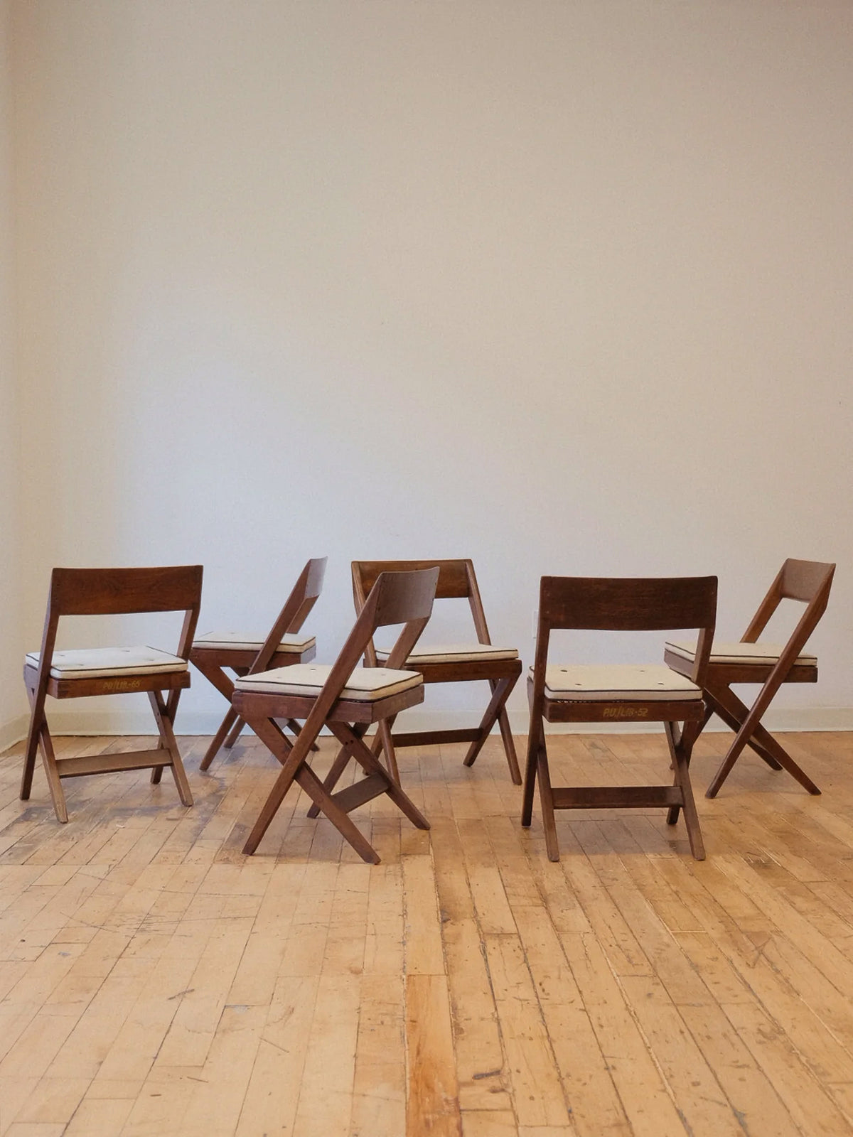 Set of 6 Pierre Jeanneret Cane Seat Wood Back Chairs