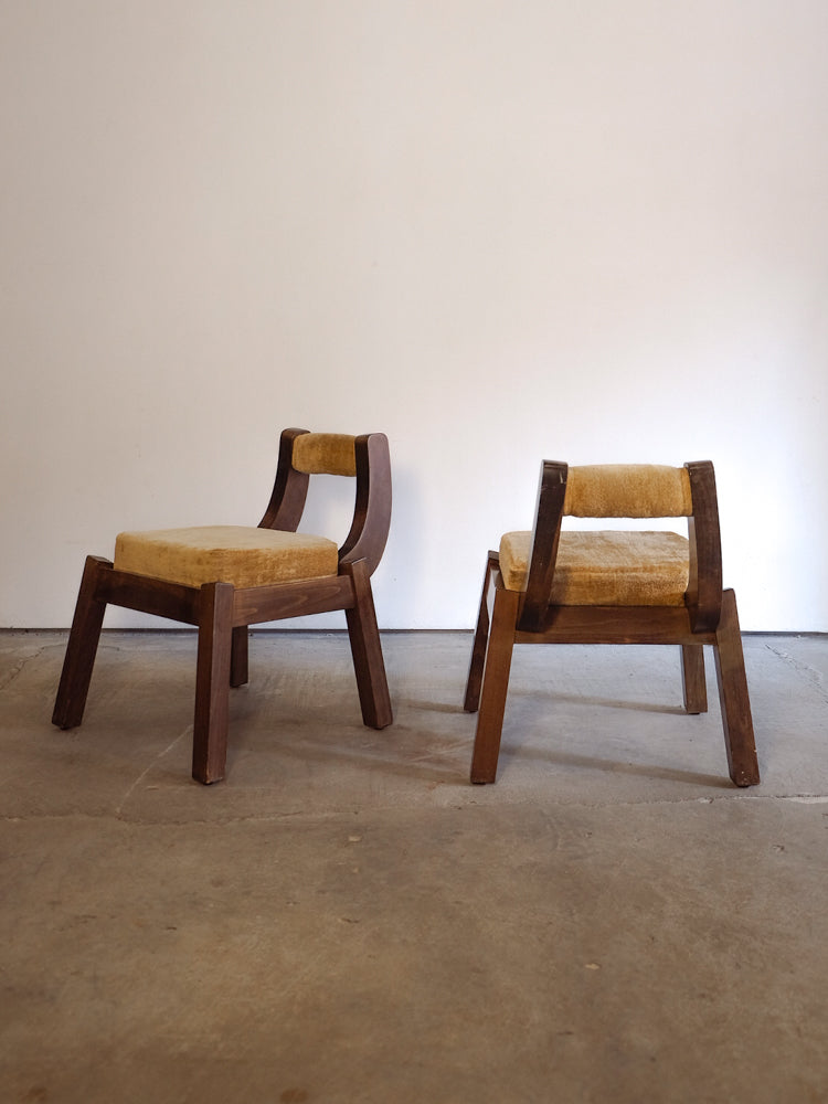 Italian Wood and Velvet Chairs