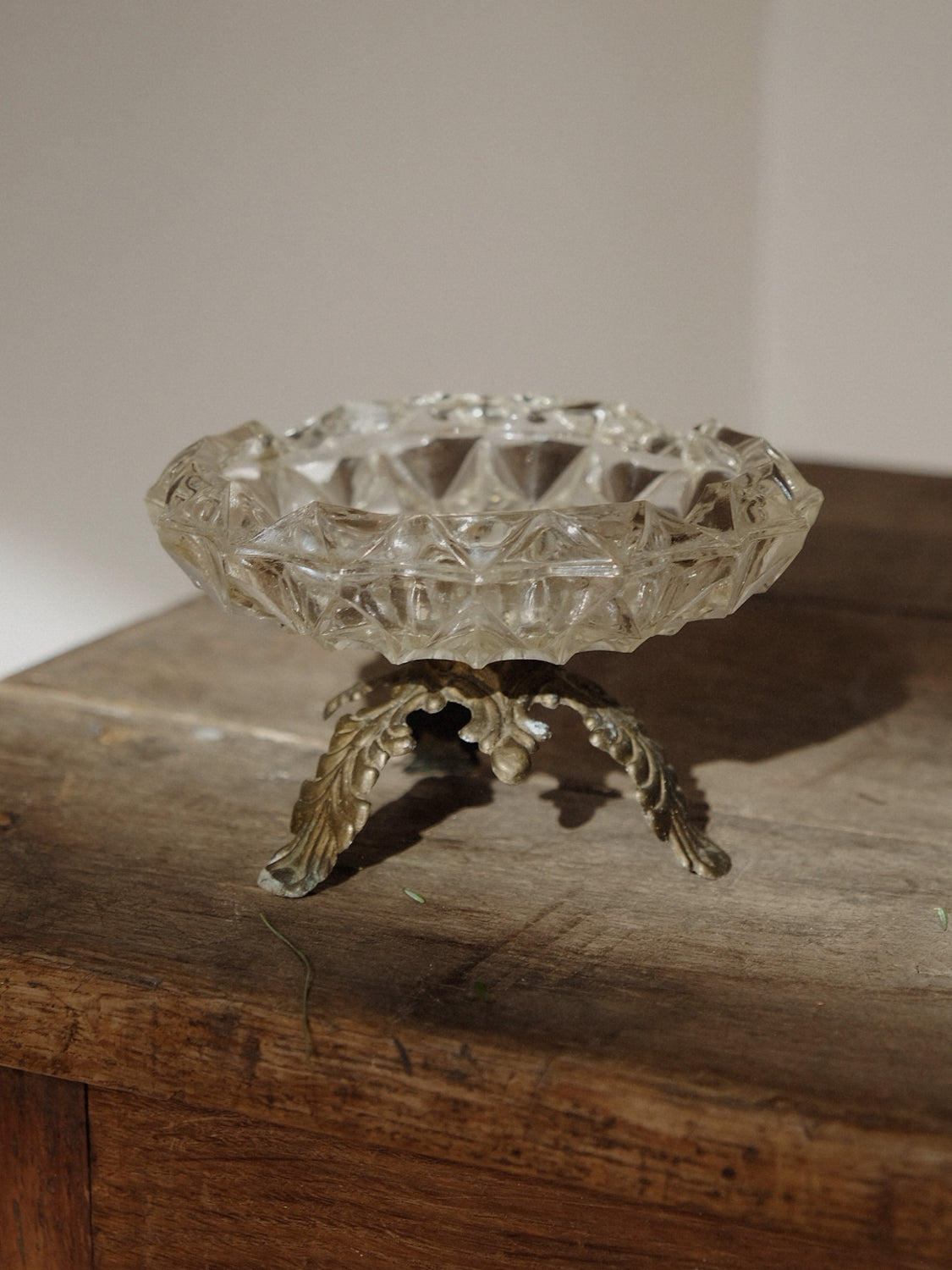 Brass Footed Glass Ashtray