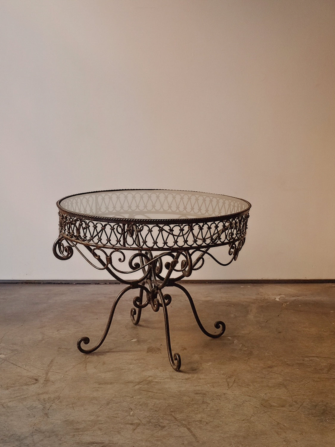 Glass and Iron Round Coffee Table