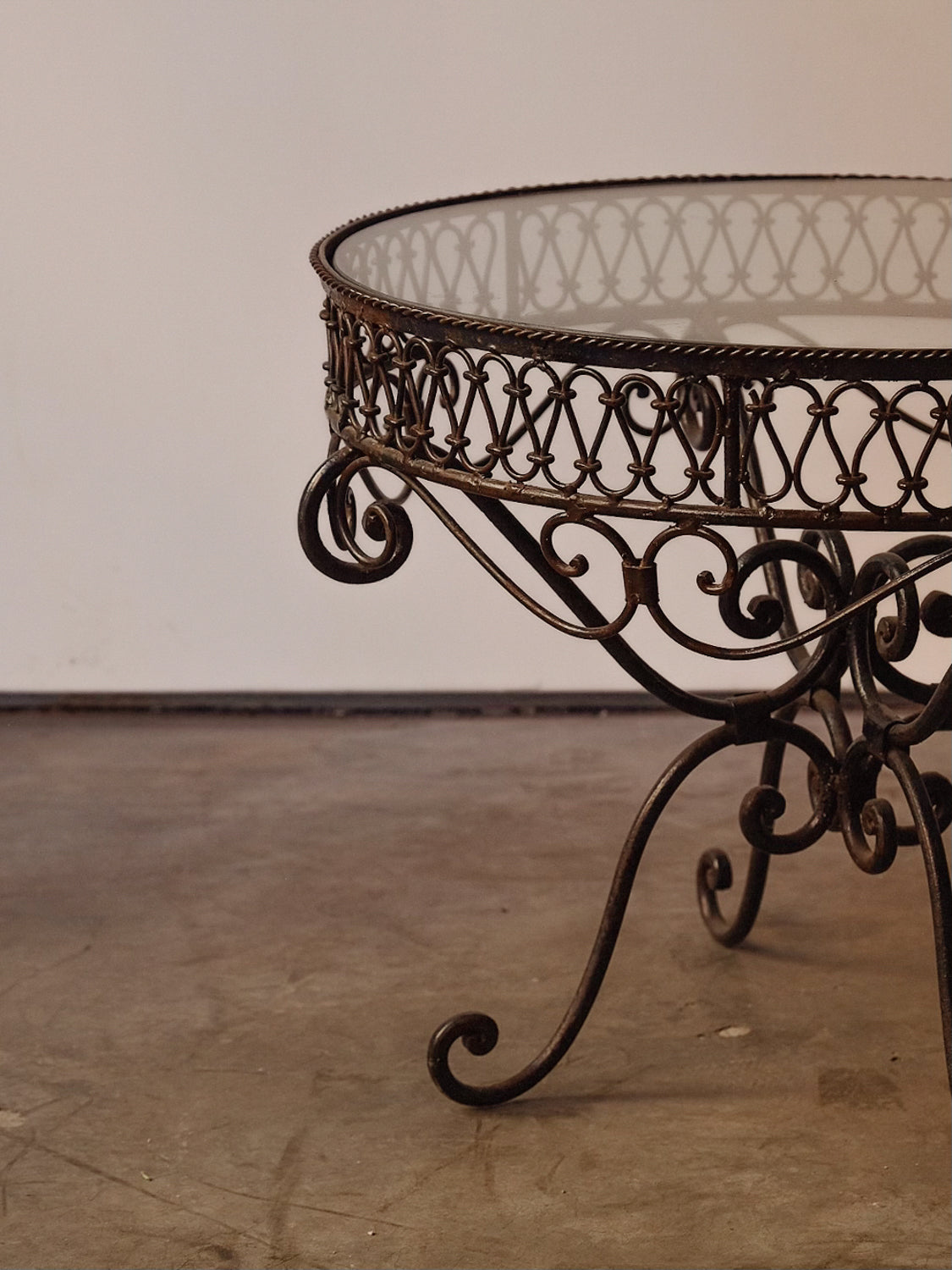 Glass and Iron Round Coffee Table