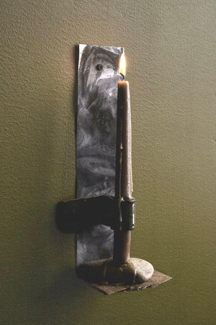 Wall Mounted Candlestick with Rock and Wood