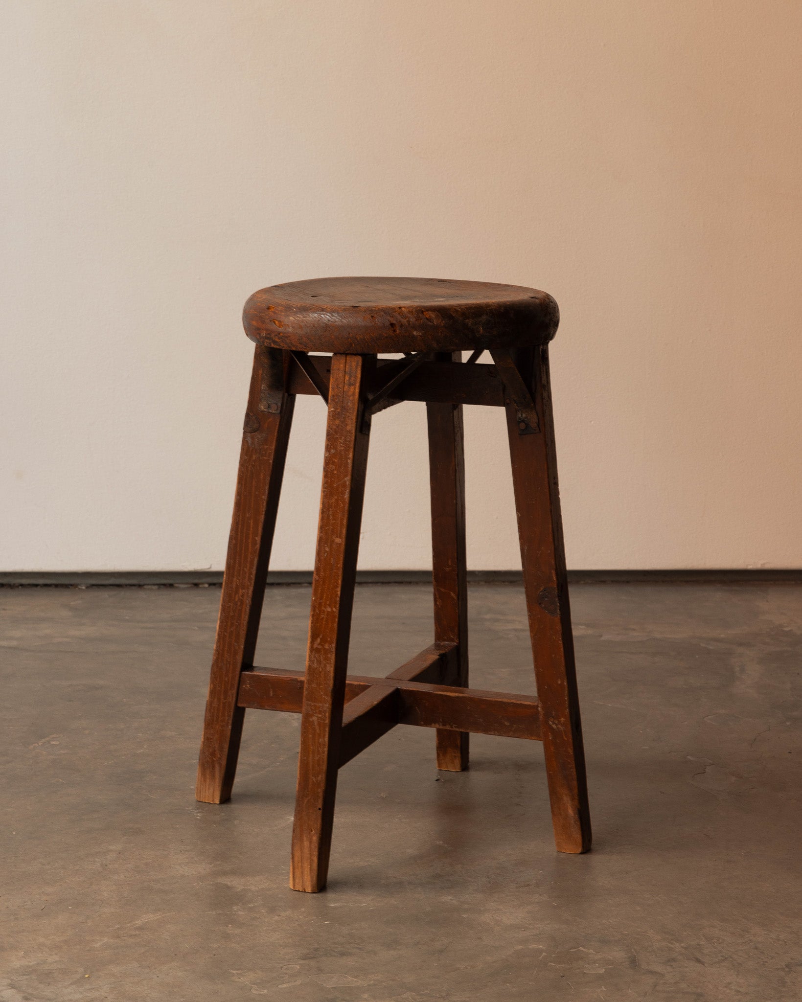 Wooden Stool with Metal Details