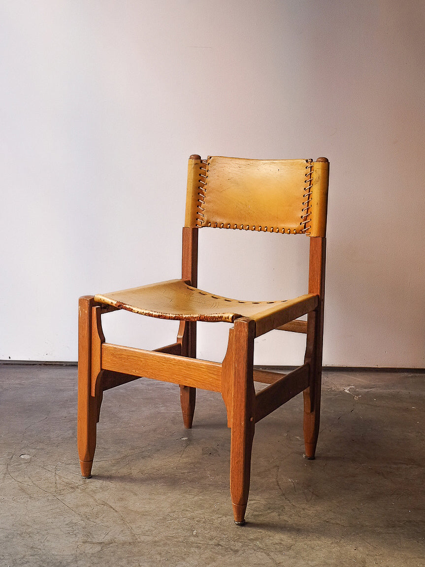 Tanned Saddle Leather and Teak Chair
