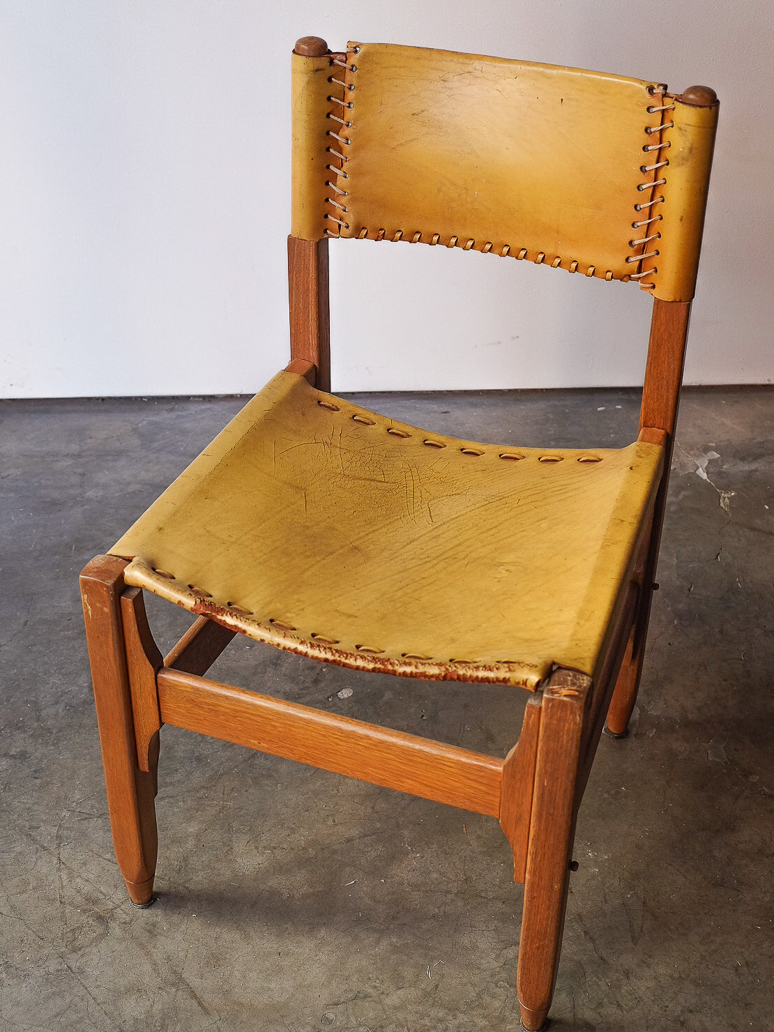 Tanned Saddle Leather and Teak Chair