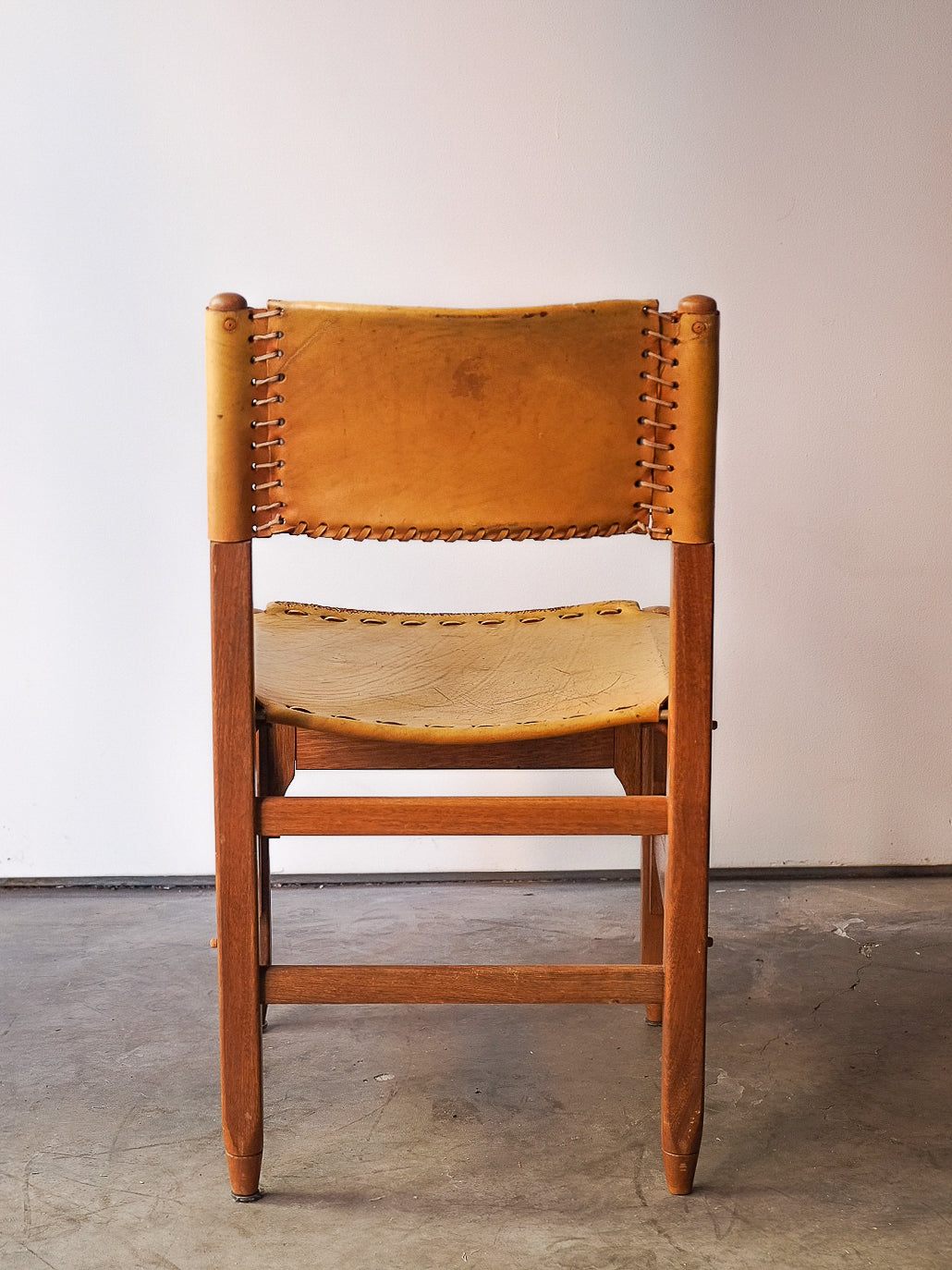 Tanned Saddle Leather and Teak Chair