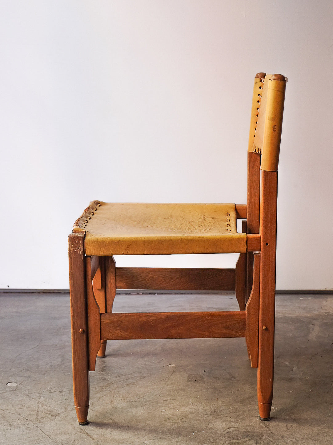 Tanned Saddle Leather and Teak Chair